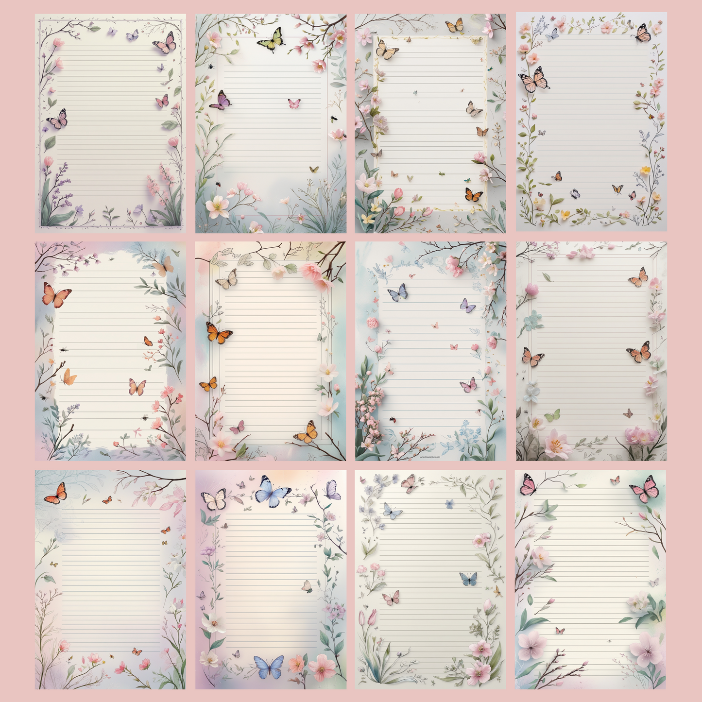 Butterfly Notizseiten | Digital Download | 100 Seiten | Liniert | A4