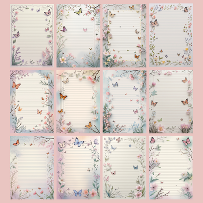 Butterfly Notizseiten | Digital Download | 100 Seiten | Liniert | A4