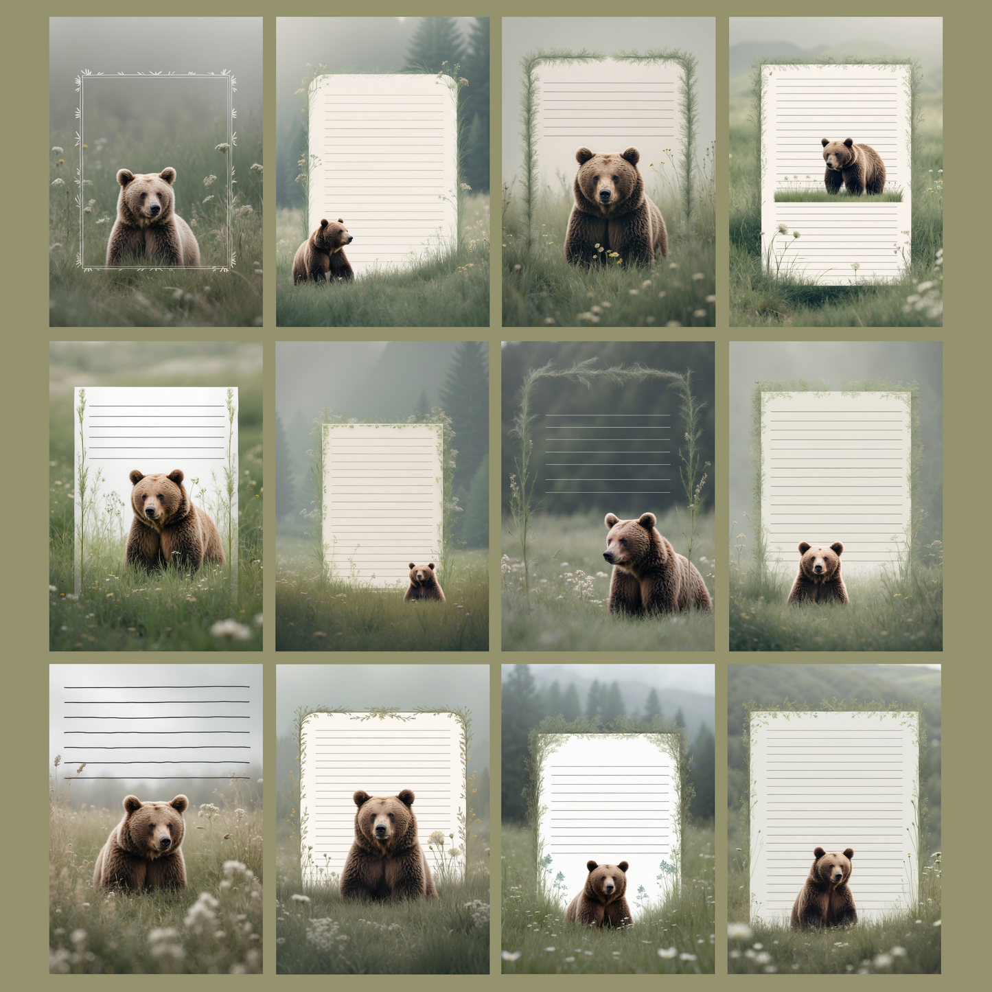 Meadow Bear Notizseiten | Digital Download | 100 Seiten | Liniert | A4