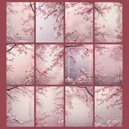 Cherry Blossom Notizseiten | Digital Download | 100 Seiten | Liniert | A4