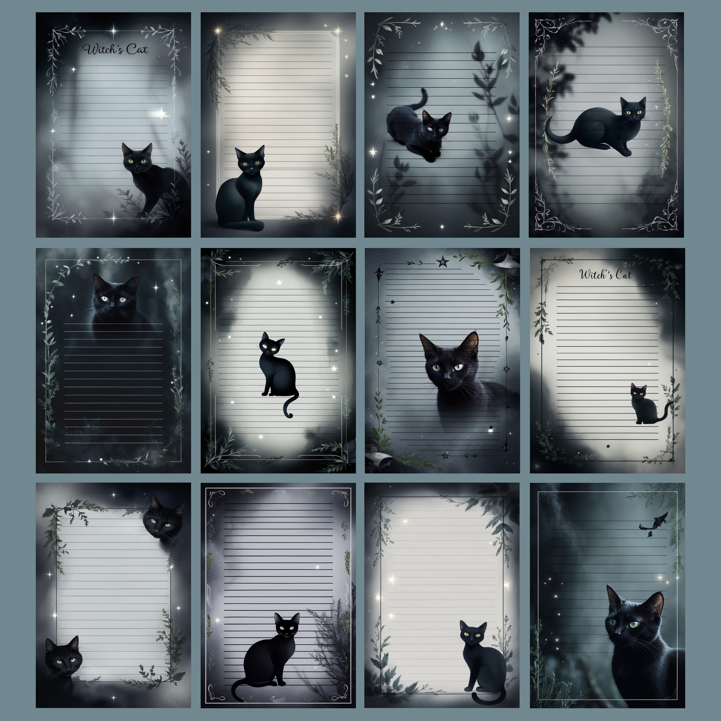 Witch’s Cat Notizseiten | Digital Download | 100 Seiten | Liniert | A4