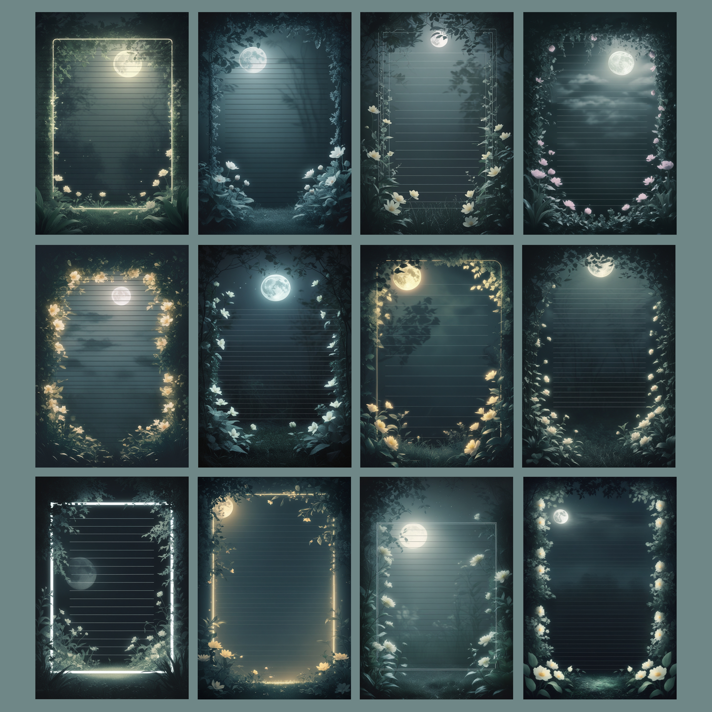 Moonlight Garden Notizseiten | Digital Download | 100 Seiten | Liniert | A4