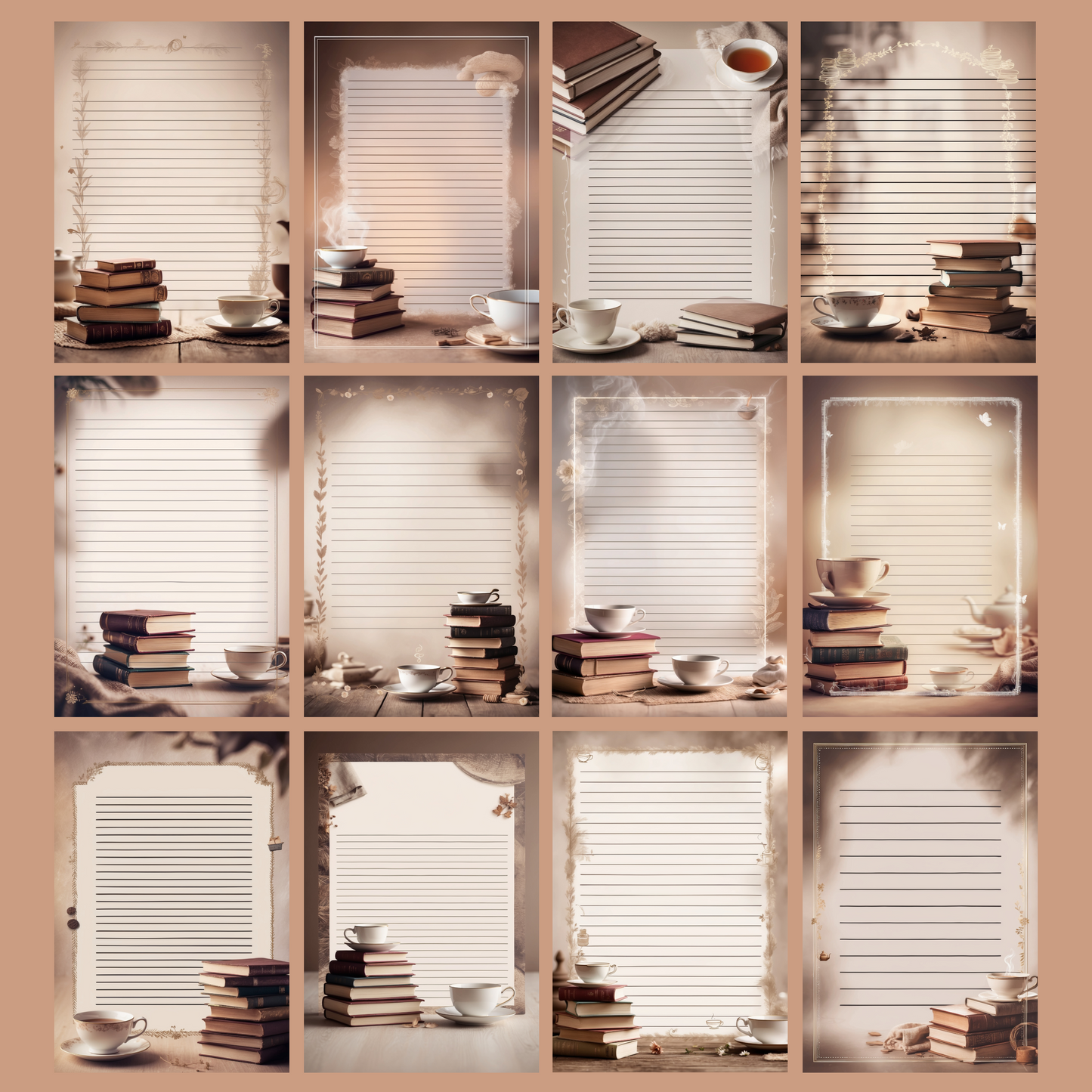 Books & Tea Notizseiten | Digital Download | 100 Seiten | Liniert | A4