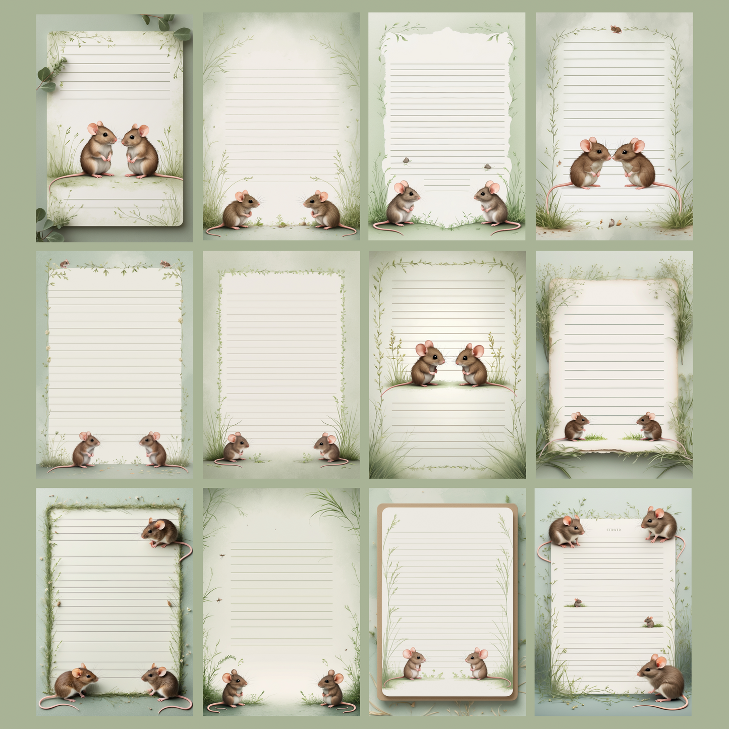 Cute Mice Notizseiten | Digital Download | 100 Seiten | Liniert | A4
