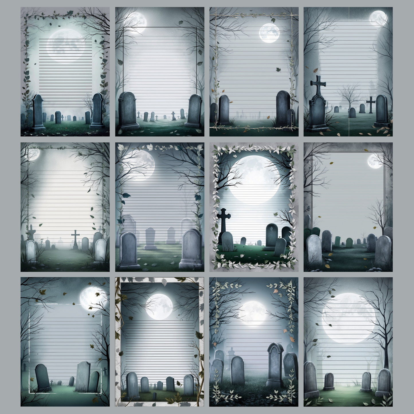 Moonlight Grave Notizseiten | Digital Download | 100 Seiten | Liniert | A4