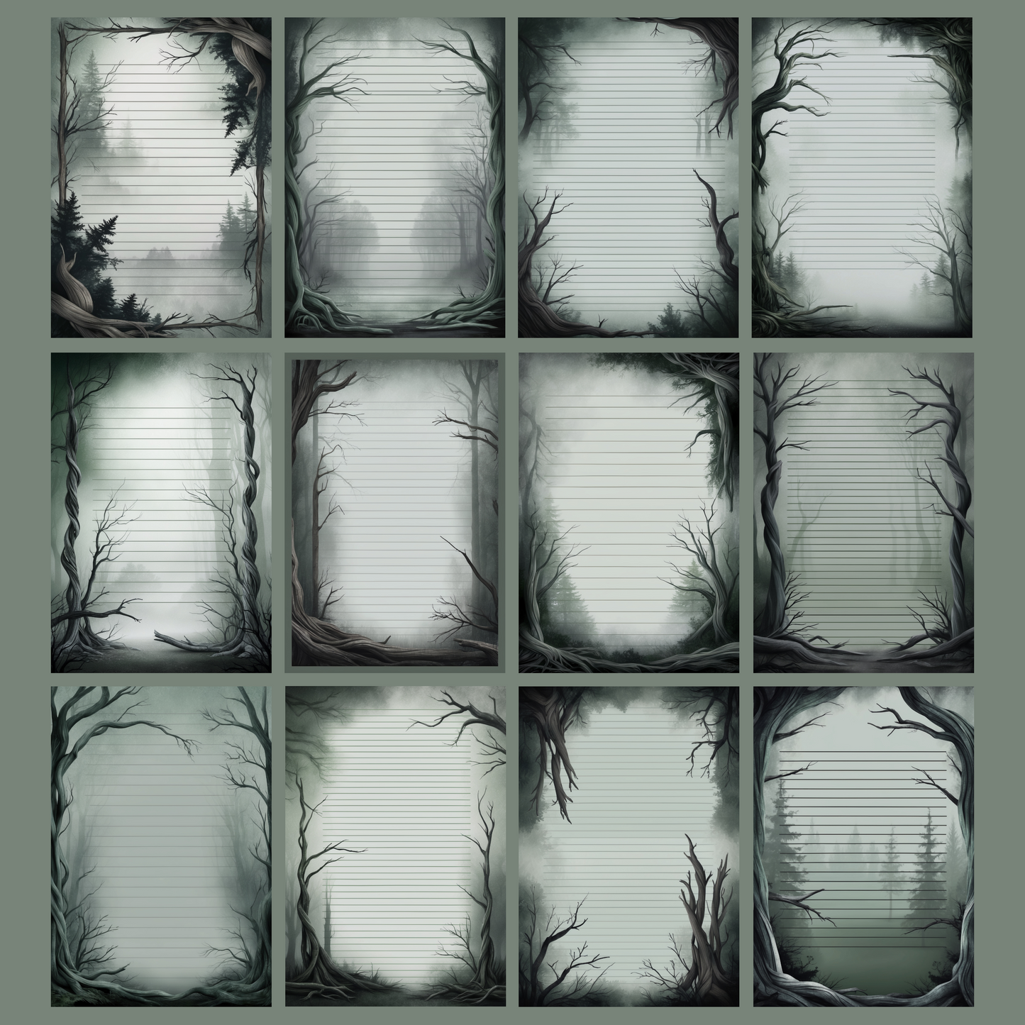 Haunted Forest Notizseiten | Digital Download | 100 Seiten | Liniert | A4
