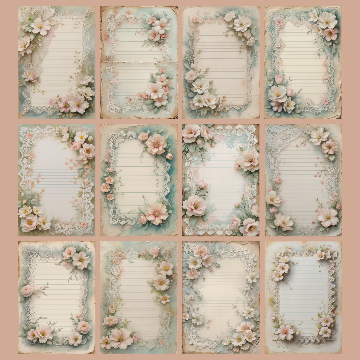 Lace & Blooms Notizseiten | Digital Download | 100 Seiten | Liniert | A4