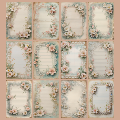 Lace & Blooms Notizseiten | Digital Download | 100 Seiten | Liniert | A4