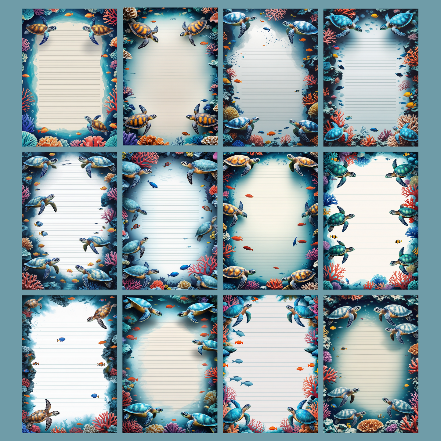 Coral Reef Notizseiten | Digital Download | 100 Seiten | Liniert | A4