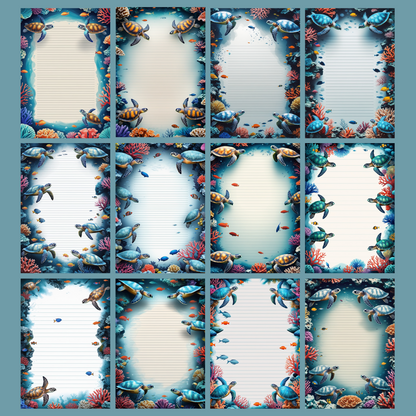 Coral Reef Notizseiten | Digital Download | 100 Seiten | Liniert | A4