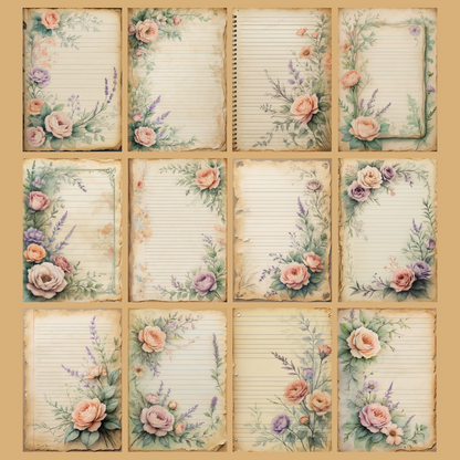 Vintage Floral Notizseiten | Digital Download | 100 Seiten | Liniert | A4