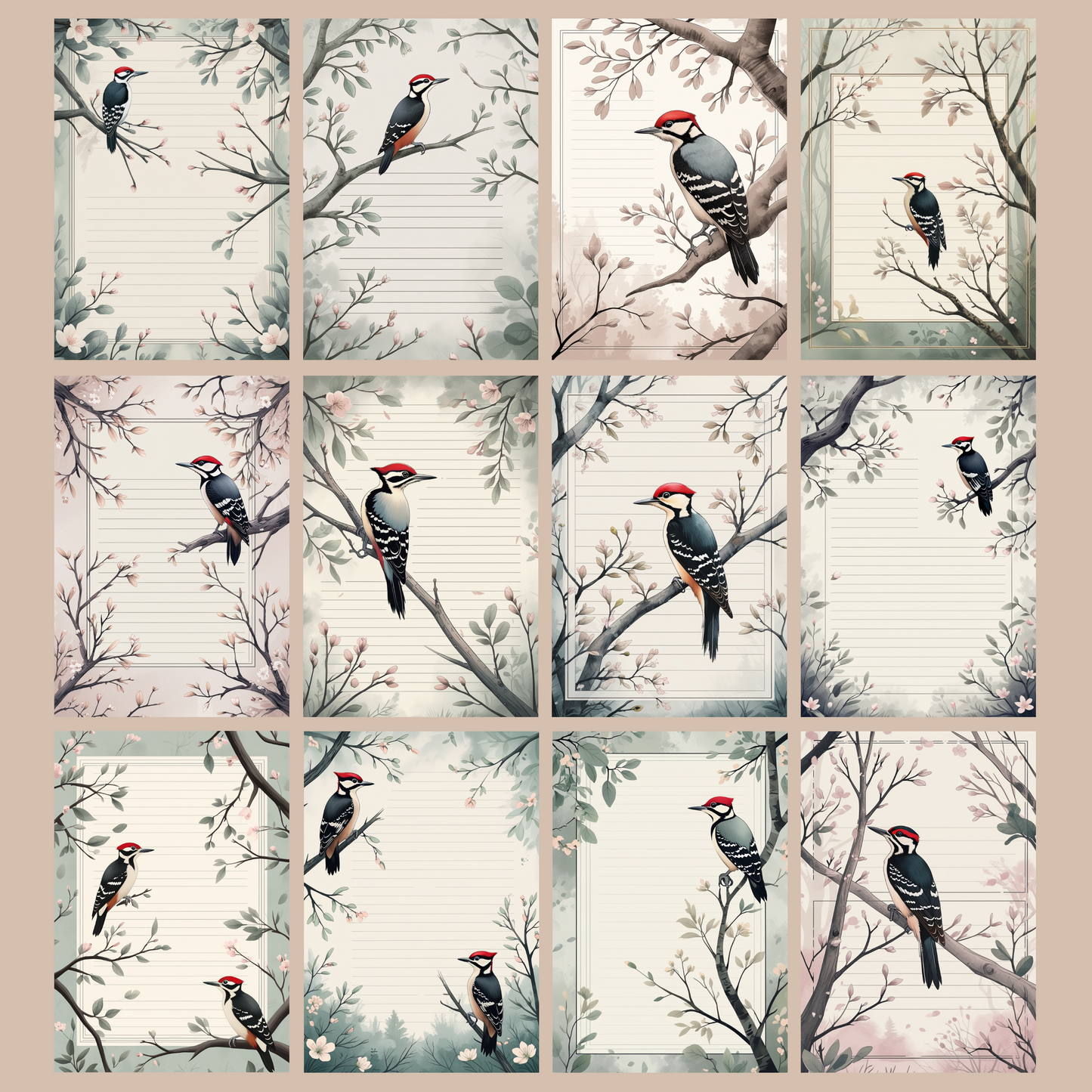 Woodpecker Notizseiten | Digital Download | 100 Seiten | Liniert | A4