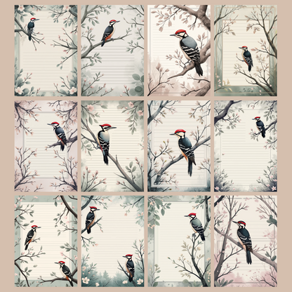 Woodpecker Notizseiten | Digital Download | 100 Seiten | Liniert | A4