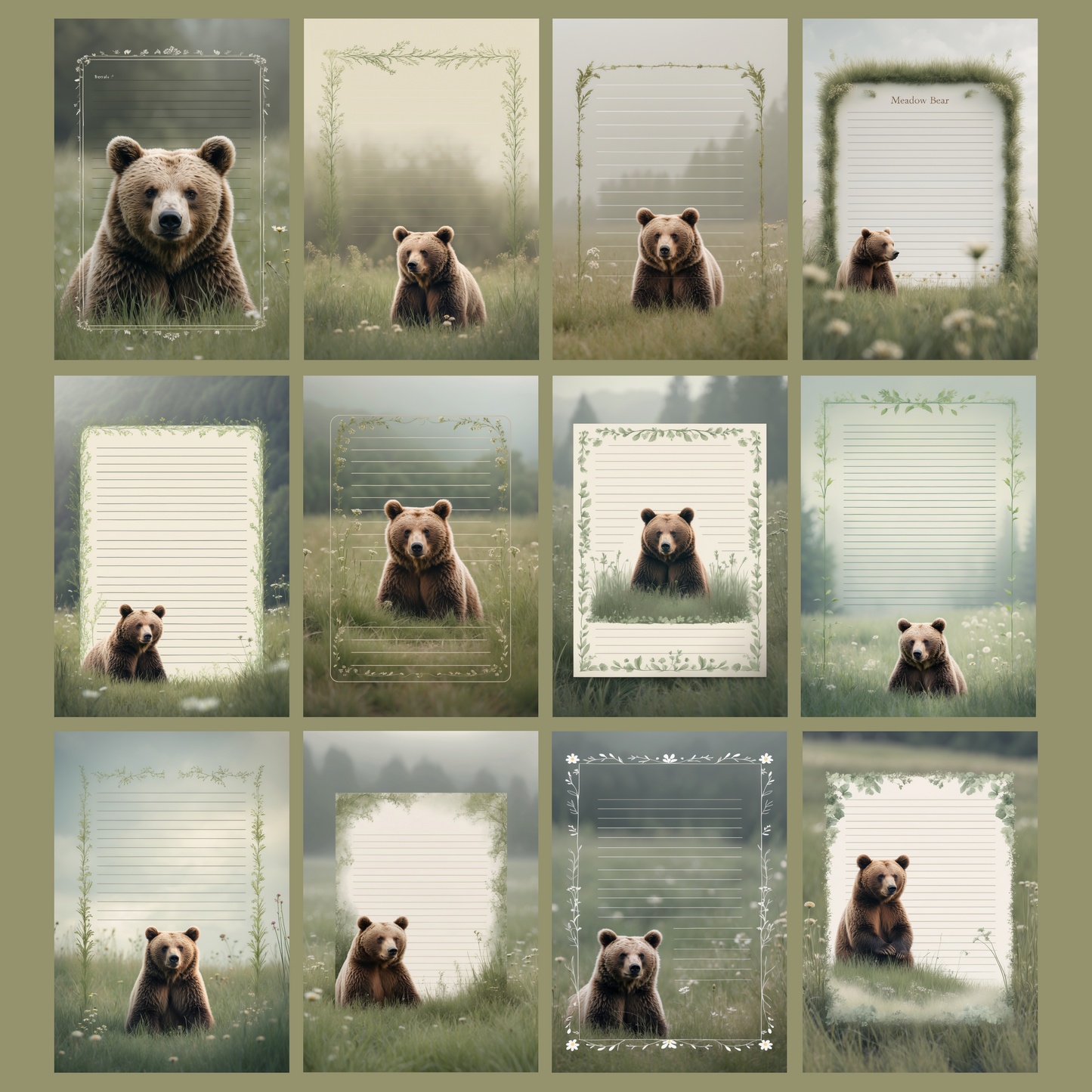Meadow Bear Notizseiten | Digital Download | 100 Seiten | Liniert | A4