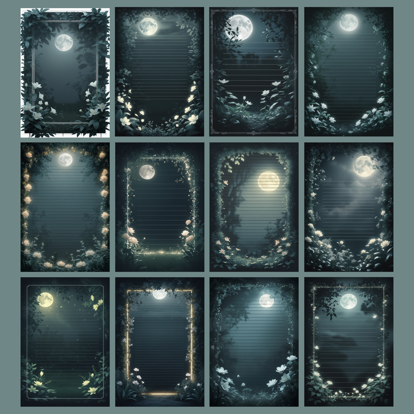 Moonlight Garden Notizseiten | Digital Download | 100 Seiten | Liniert | A4