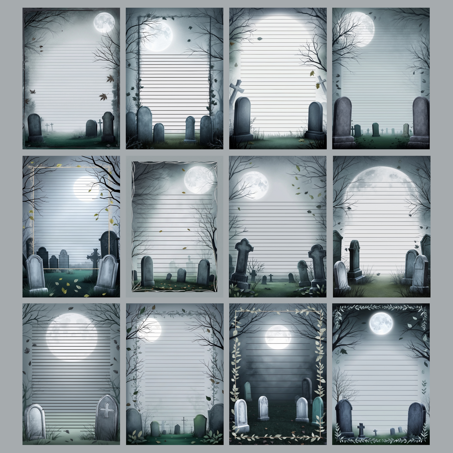 Moonlight Grave Notizseiten | Digital Download | 100 Seiten | Liniert | A4