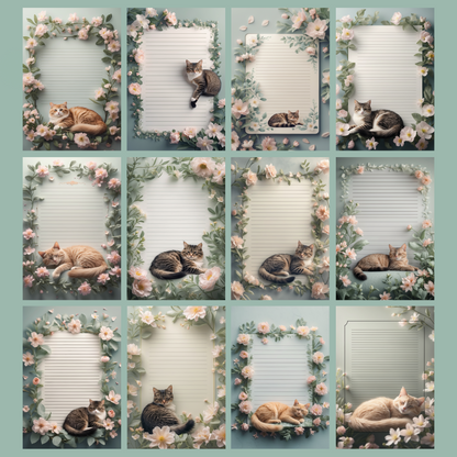Cat in Flowers Notizseiten | Digital Download | 100 Seiten | Liniert | A4