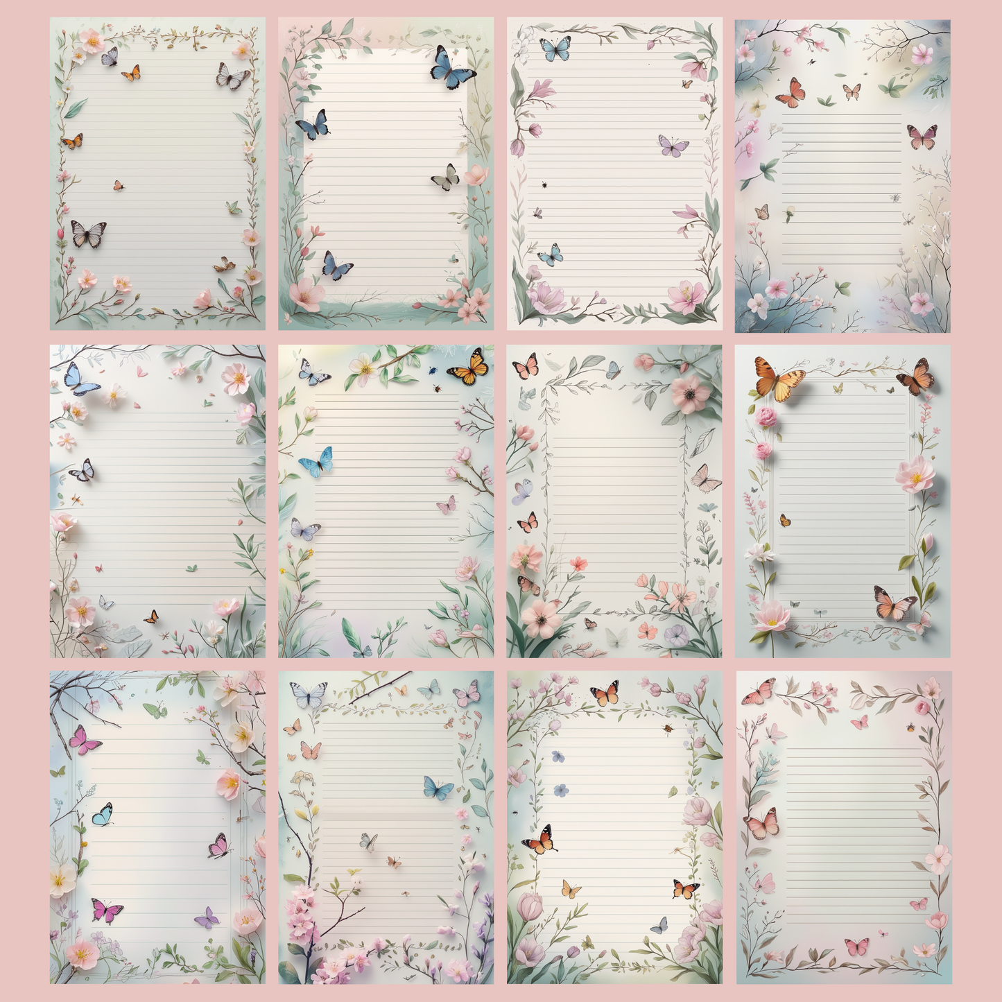 Butterfly Notizseiten | Digital Download | 100 Seiten | Liniert | A4