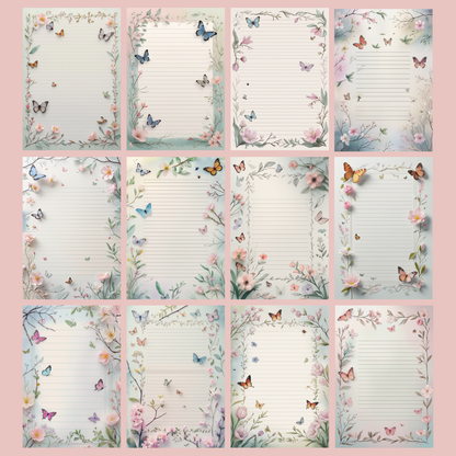 Butterfly Notizseiten | Digital Download | 100 Seiten | Liniert | A4