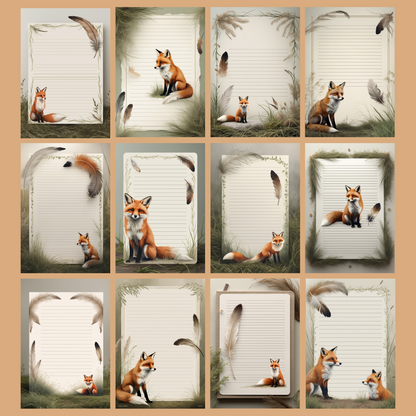 Fox & Feather Notizseiten | Digital Download | 100 Seiten | Liniert | A4