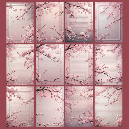Cherry Blossom Notizseiten | Digital Download | 100 Seiten | Liniert | A4