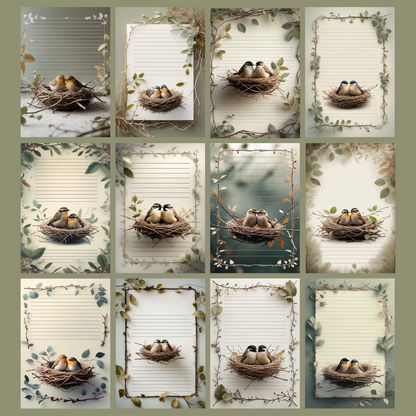 Bird Nest Notizseiten | Digital Download | 100 Seiten | Liniert | A4