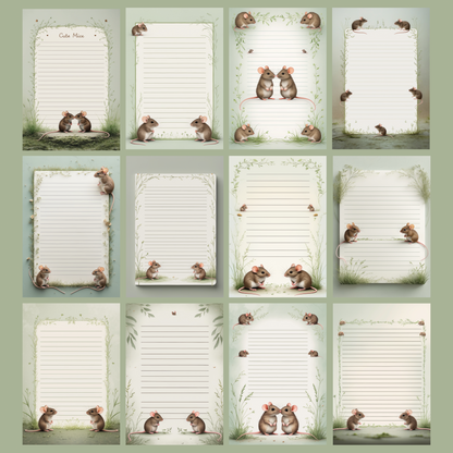 Cute Mice Notizseiten | Digital Download | 100 Seiten | Liniert | A4
