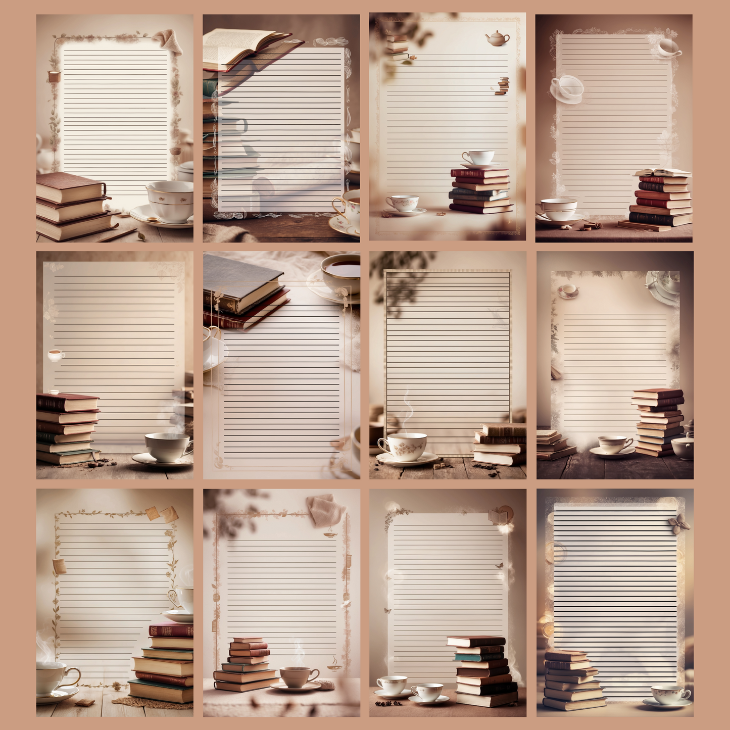 Books & Tea Notizseiten | Digital Download | 100 Seiten | Liniert | A4