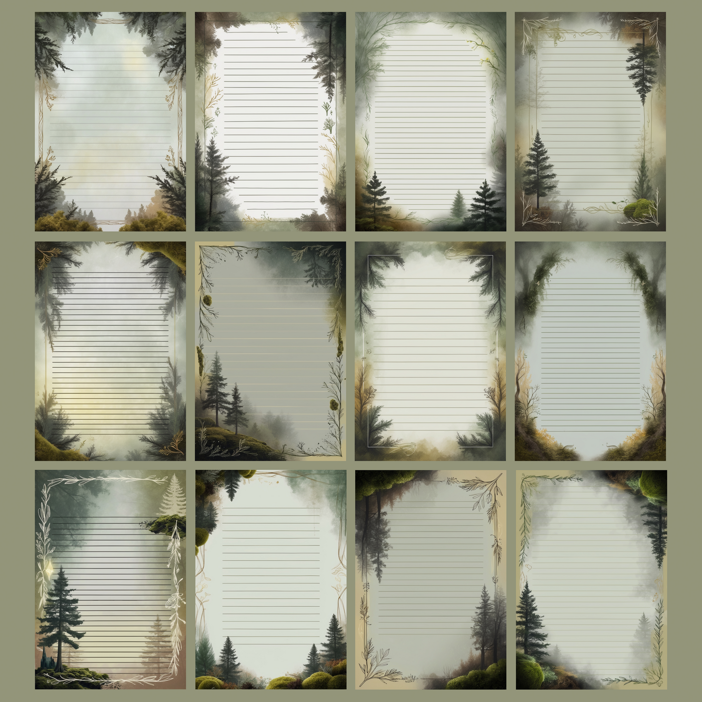 Sacred Forest Notizseiten | Digital Download | 100 Seiten | Liniert | A4