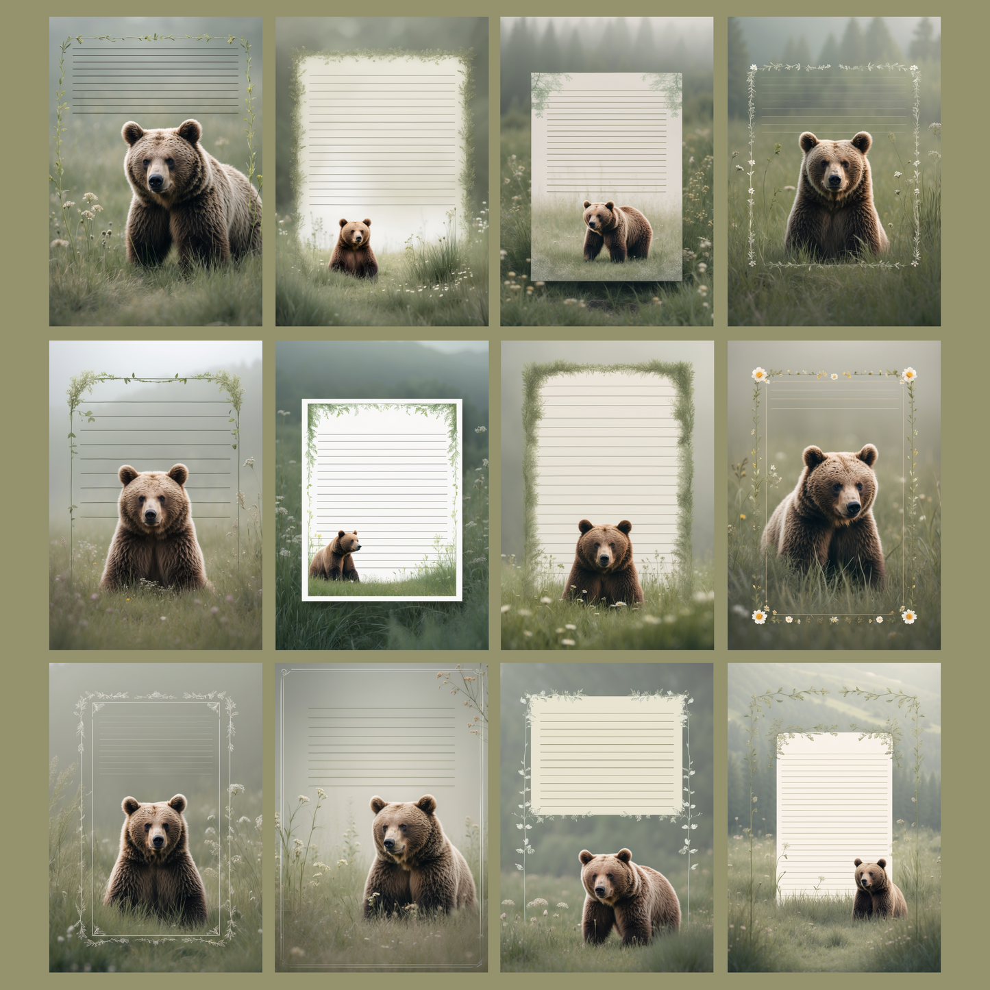 Meadow Bear Notizseiten | Digital Download | 100 Seiten | Liniert | A4