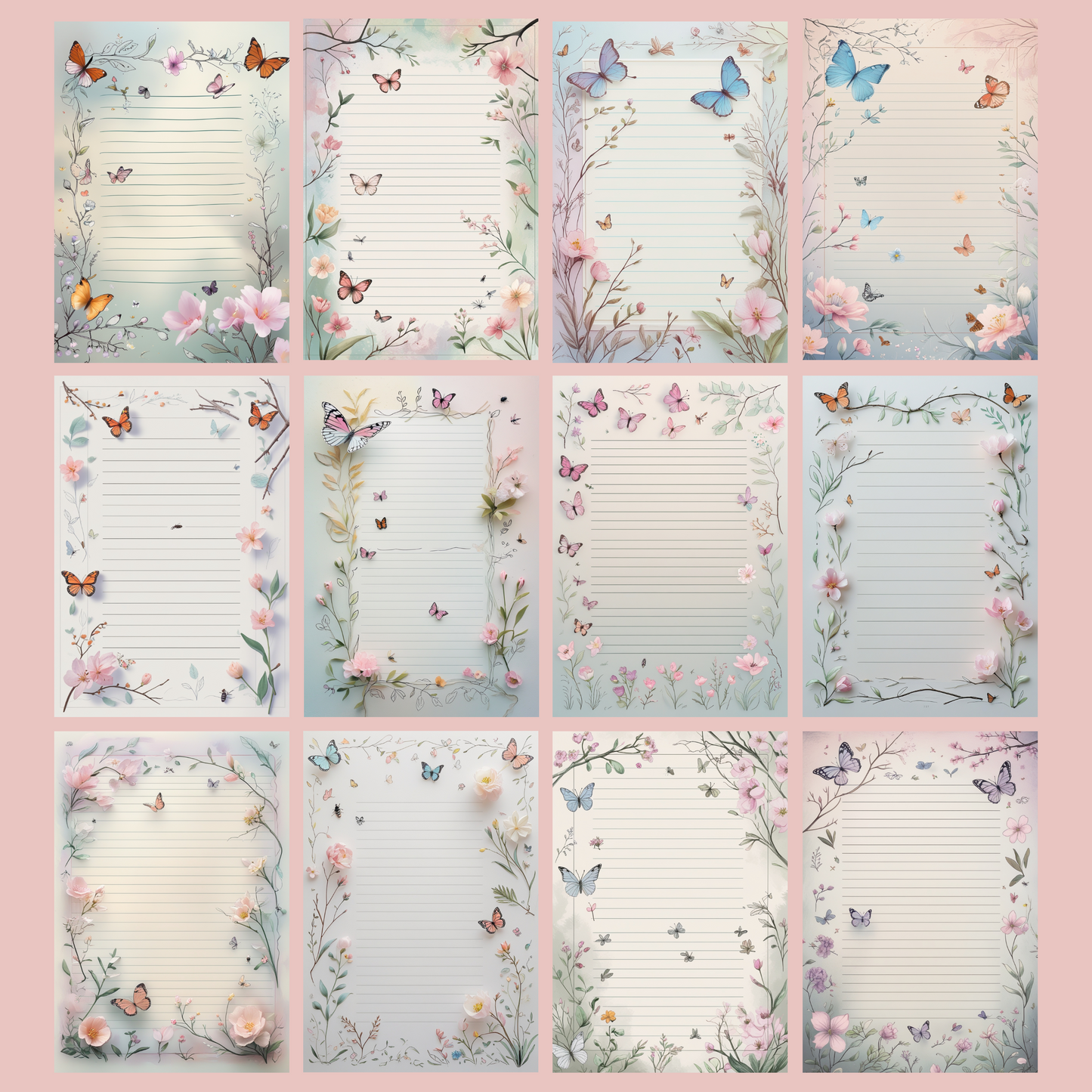 Butterfly Notizseiten | Digital Download | 100 Seiten | Liniert | A4