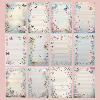 Butterfly Notizseiten | Digital Download | 100 Seiten | Liniert | A4