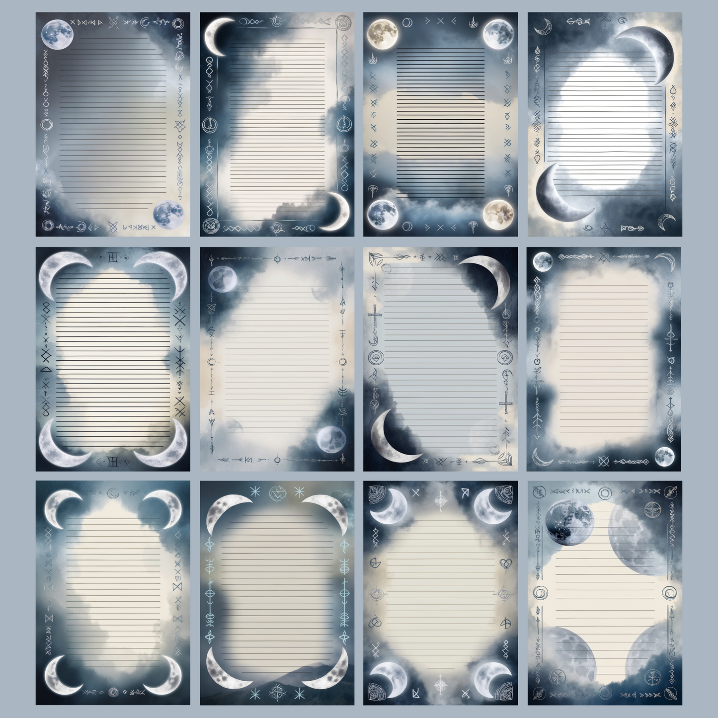 Moon & Runes Notizseiten | Digital Download | 100 Seiten | Liniert | A4