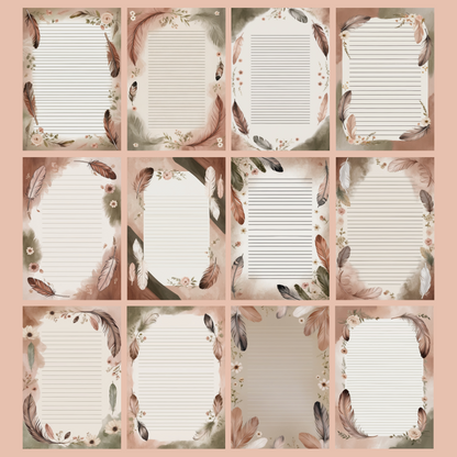 Feather & Flowers Notizseiten | Digital Download | 100 Seiten | Liniert | A4