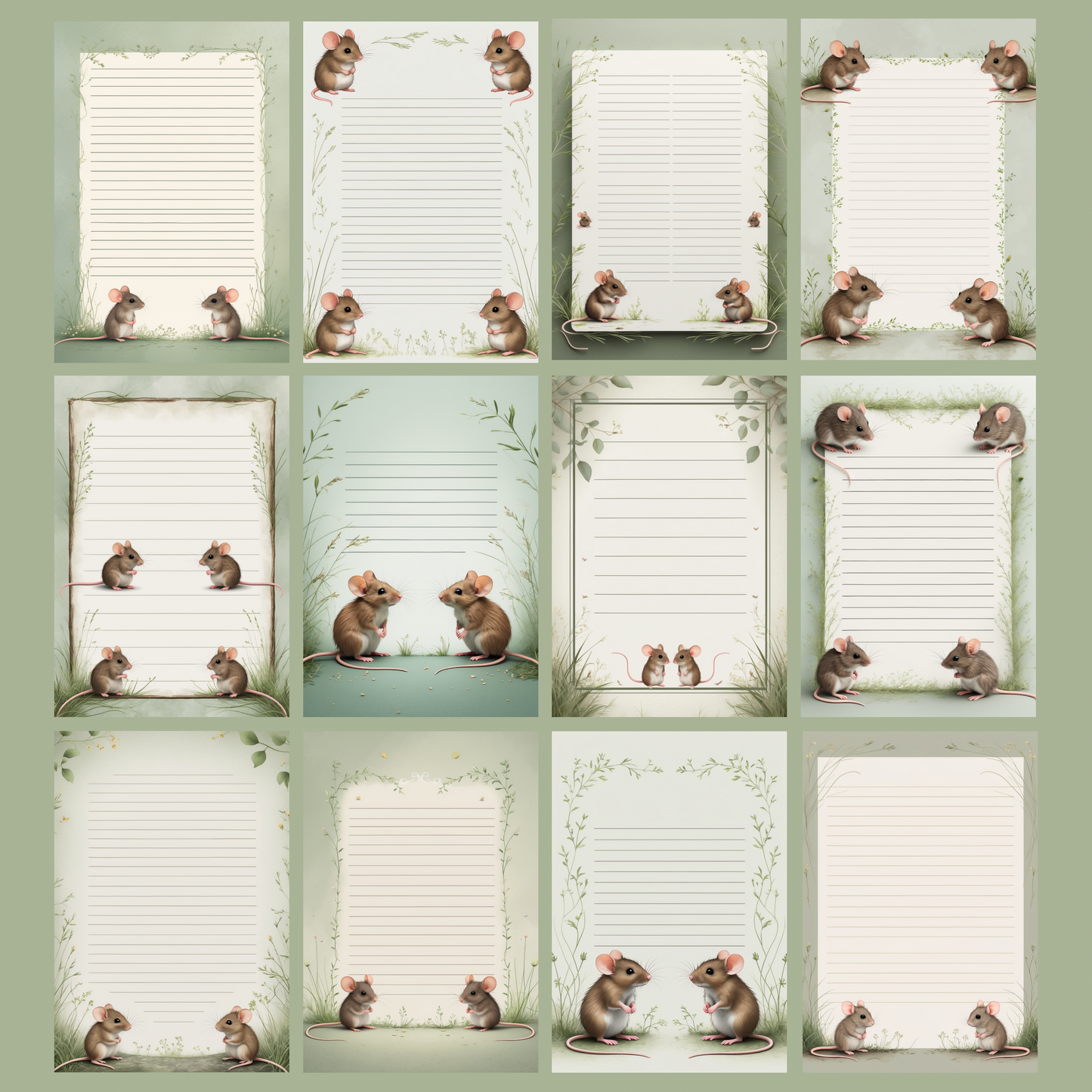 Cute Mice Notizseiten | Digital Download | 100 Seiten | Liniert | A4