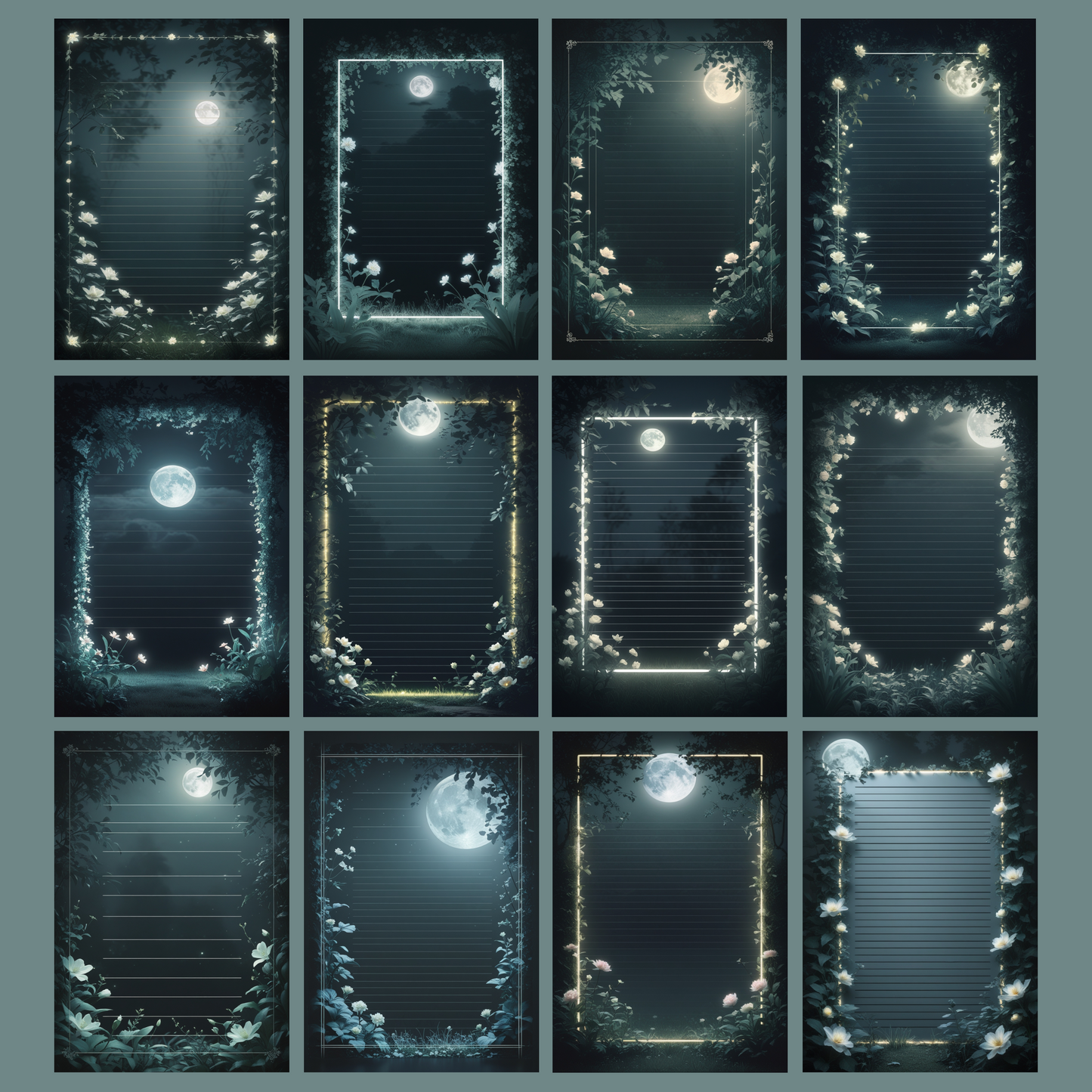 Moonlight Garden Notizseiten | Digital Download | 100 Seiten | Liniert | A4