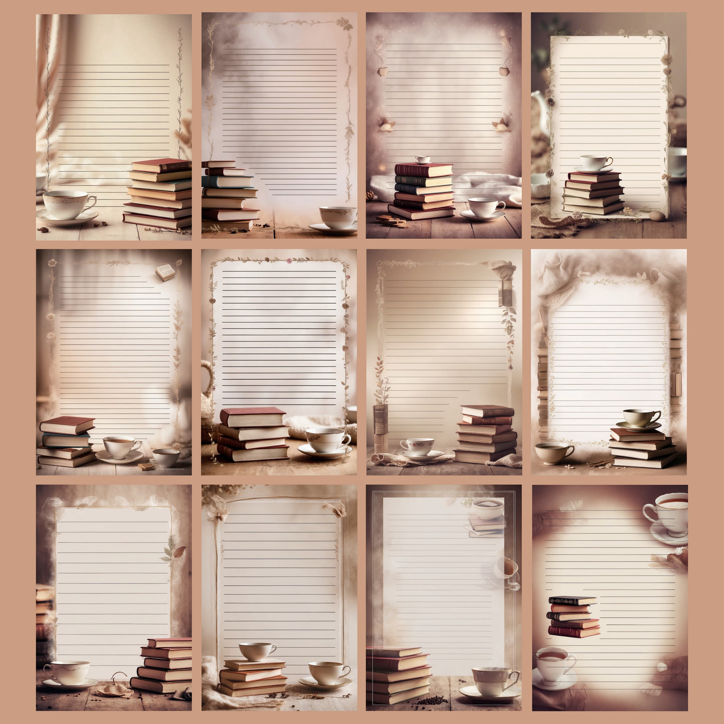 Books & Tea Notizseiten | Digital Download | 100 Seiten | Liniert | A4