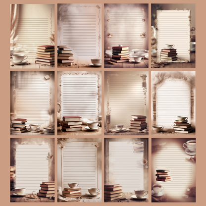 Books & Tea Notizseiten | Digital Download | 100 Seiten | Liniert | A4