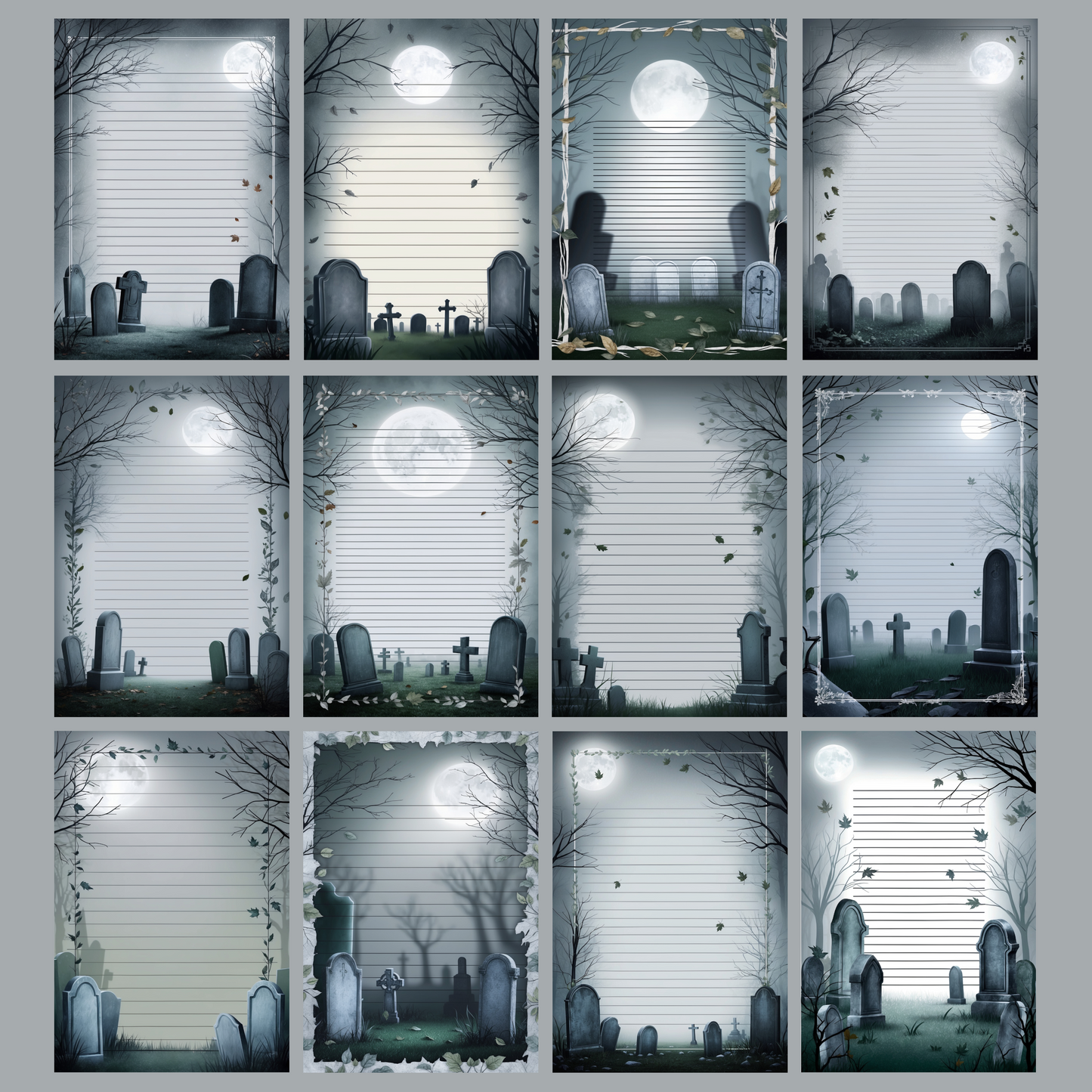 Moonlight Grave Notizseiten | Digital Download | 100 Seiten | Liniert | A4