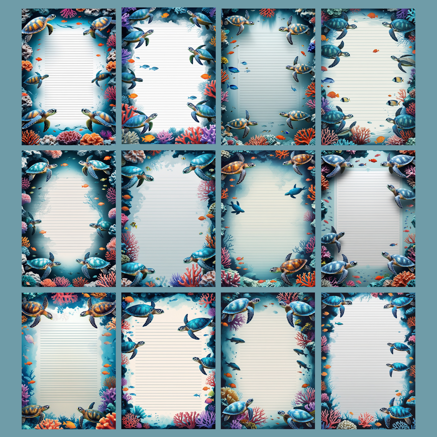 Coral Reef Notizseiten | Digital Download | 100 Seiten | Liniert | A4