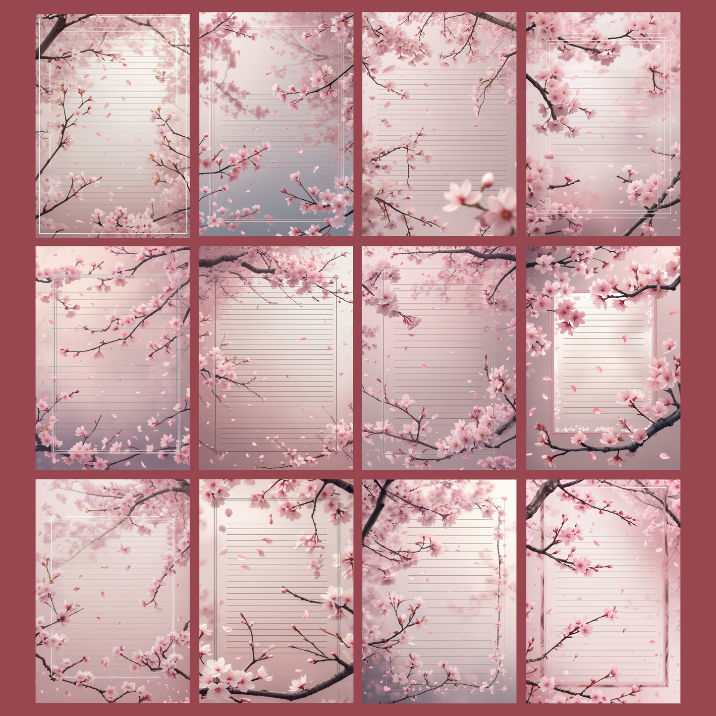 Cherry Blossom Notizseiten | Digital Download | 100 Seiten | Liniert | A4