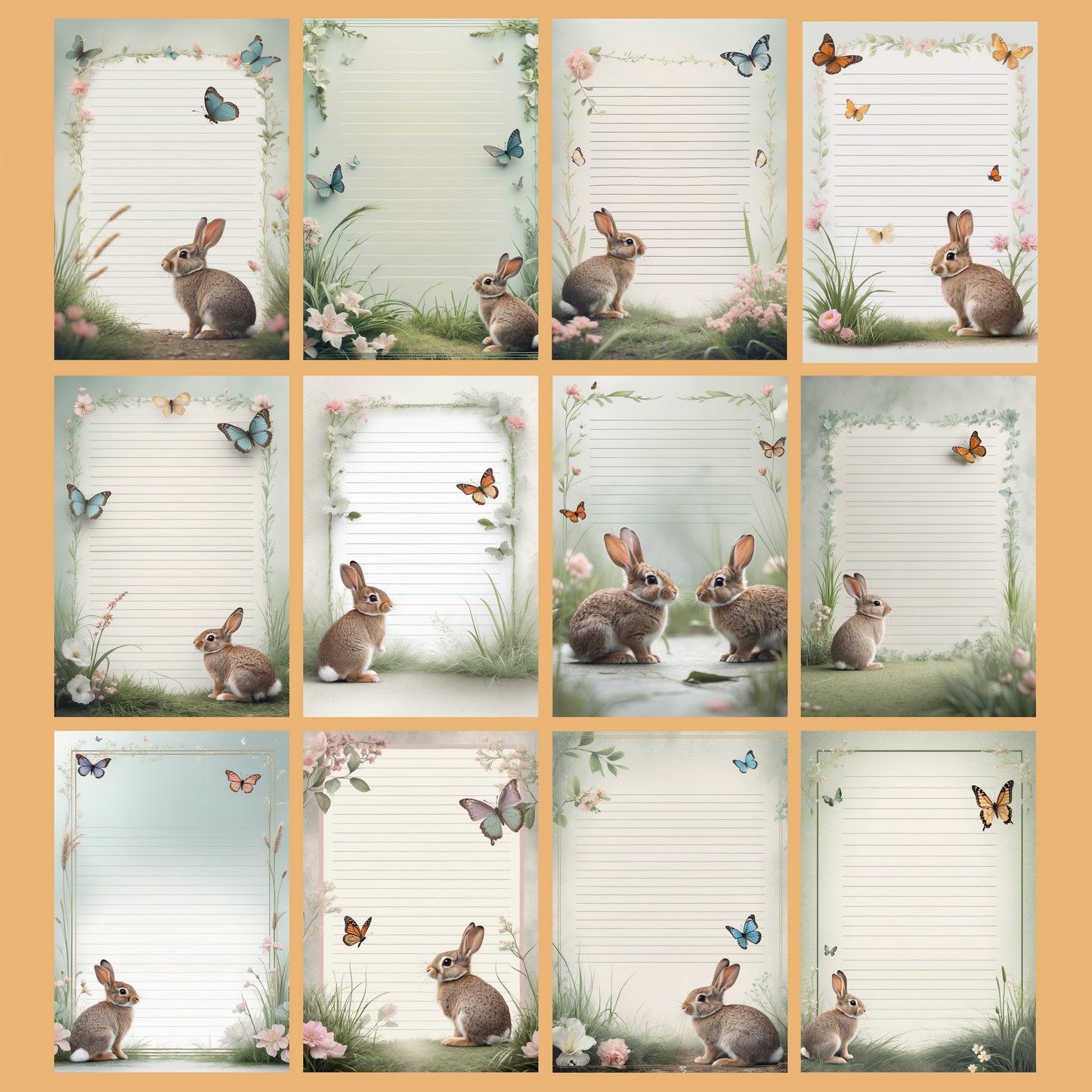 Bunny & Butterfly Notizseiten | Digital Download | 100 Seiten | Liniert | A4