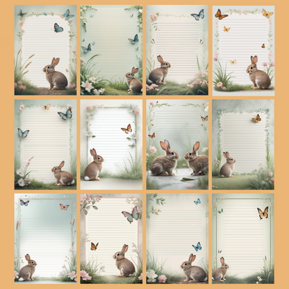 Bunny & Butterfly Notizseiten | Digital Download | 100 Seiten | Liniert | A4
