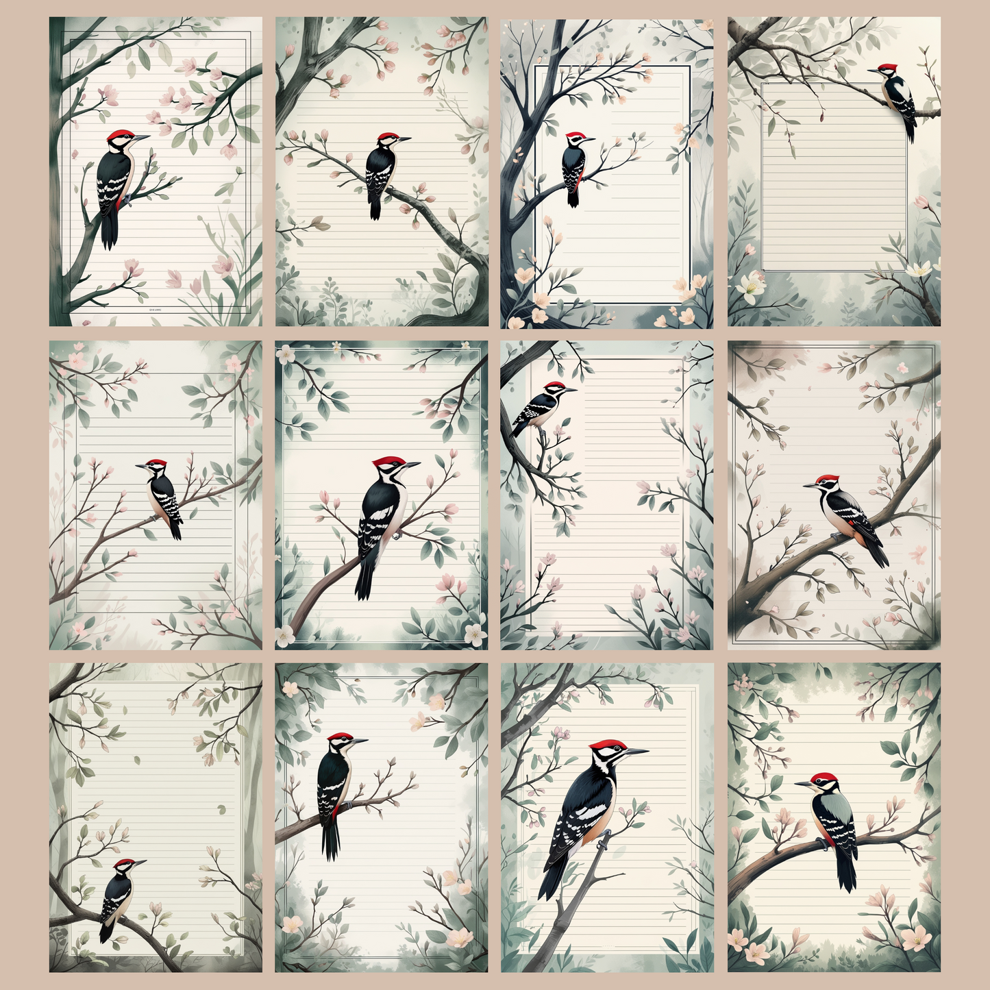 Woodpecker Notizseiten | Digital Download | 100 Seiten | Liniert | A4