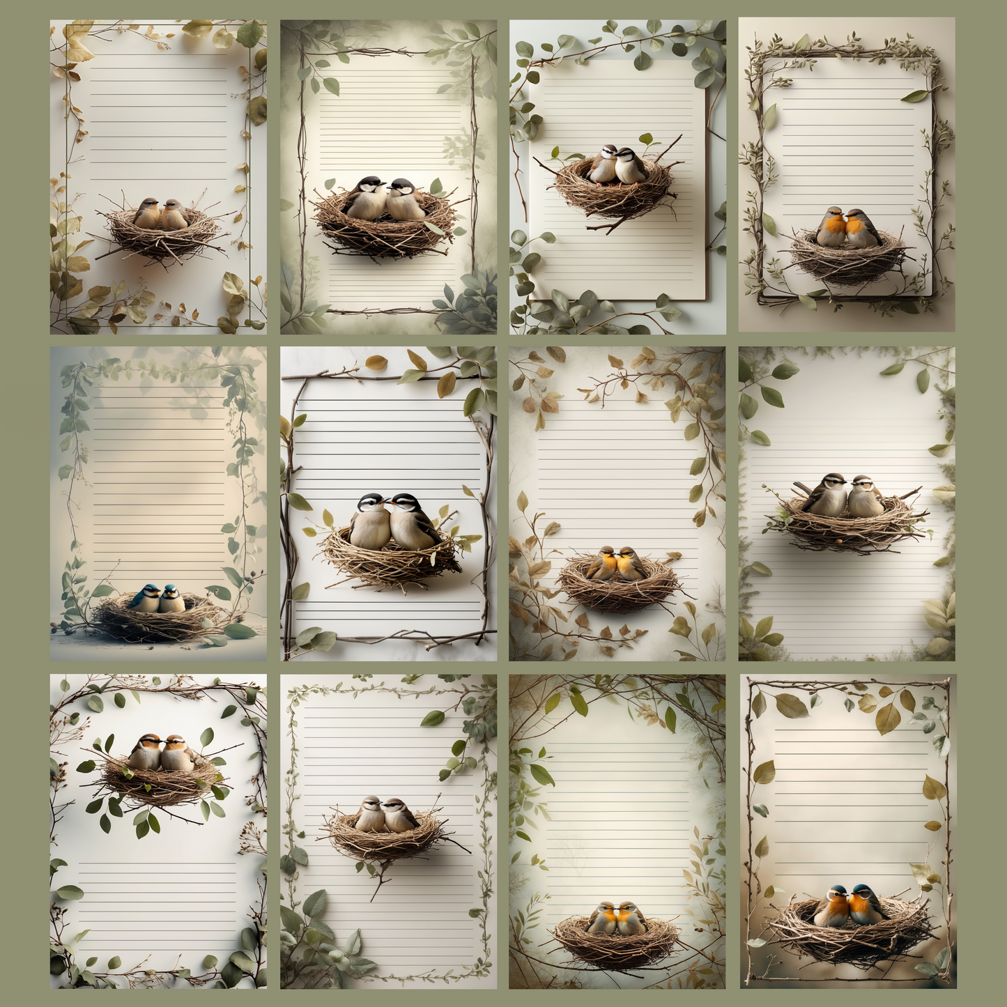 Bird Nest Notizseiten | Digital Download | 100 Seiten | Liniert | A4