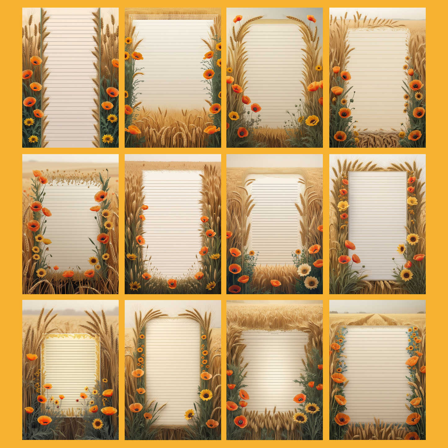 Golden Fields Notizseiten | Digital Download | 100 Seiten | Liniert | A4