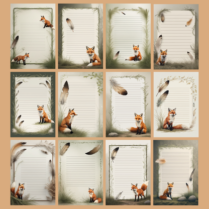 Fox & Feather Notizseiten | Digital Download | 100 Seiten | Liniert | A4