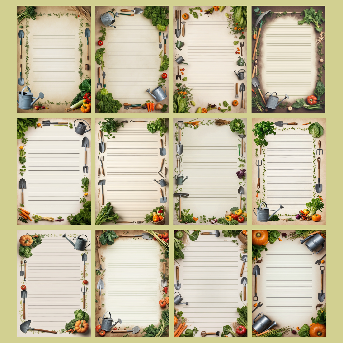 Garden Tools Notizseiten | Digital Download | 100 Seiten | Liniert | A4
