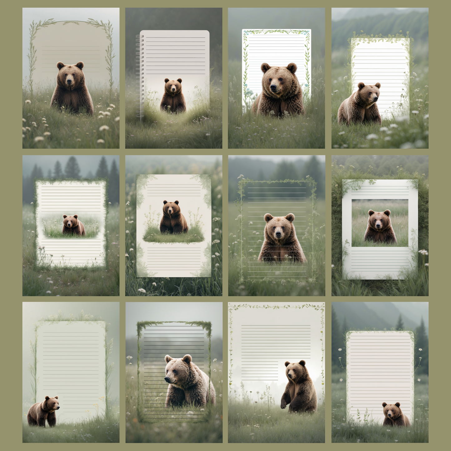 Meadow Bear Notizseiten | Digital Download | 100 Seiten | Liniert | A4