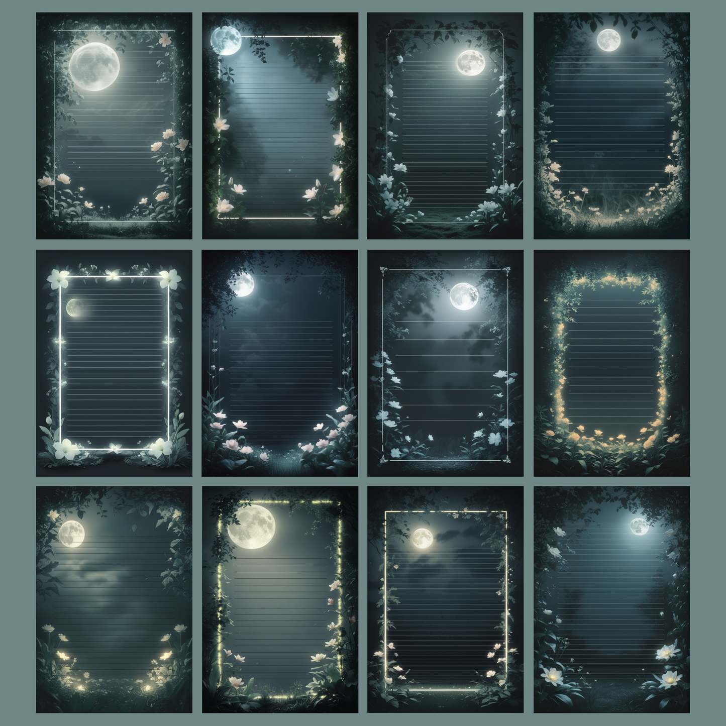 Moonlight Garden Notizseiten | Digital Download | 100 Seiten | Liniert | A4